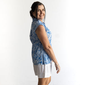 Collared Tank Top by Orientique Australia - Aksharay Blue - 42202