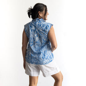 Collared Tank Top by Orientique Australia - Aksharay Blue - 42202