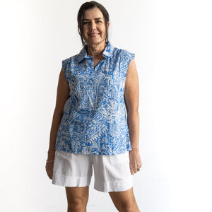 Collared Tank Top by Orientique Australia - Aksharay Blue - 42202