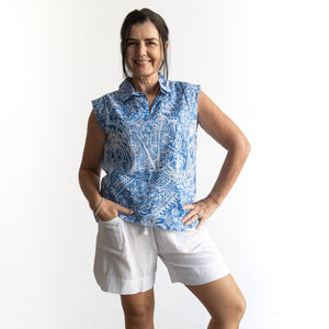 Collared Tank Top by Orientique Australia - Aksharay Blue - 42202