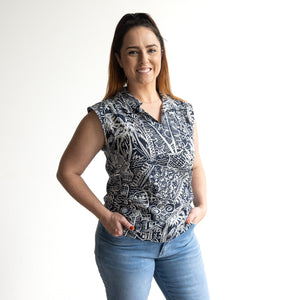 Collared Tank Top by Orientique Australia - Aksharay Navy - 42199