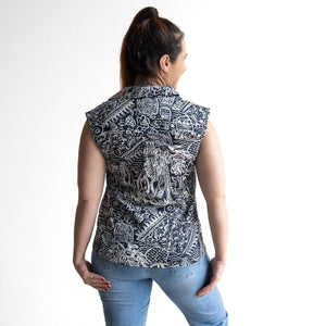 Collared Tank Top by Orientique Australia - Aksharay Navy - 42199