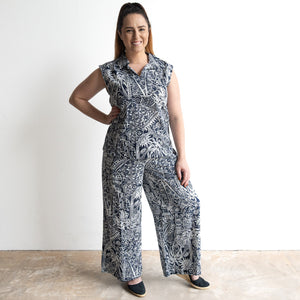 Collared Tank Top by Orientique Australia - Aksharay Navy - 42199
