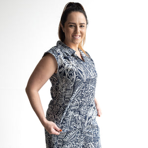 Collared Tank Top by Orientique Australia - Aksharay Navy - 42199