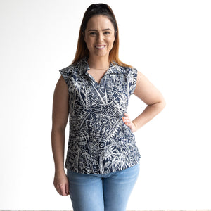 Collared Tank Top by Orientique Australia - Aksharay Navy - 42199