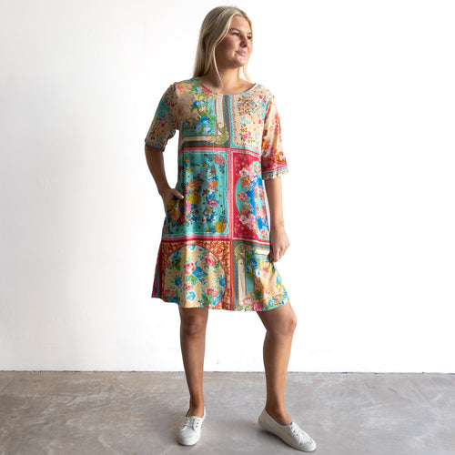 Contemporary Shift Dress - Foulard Fleurs - 61058