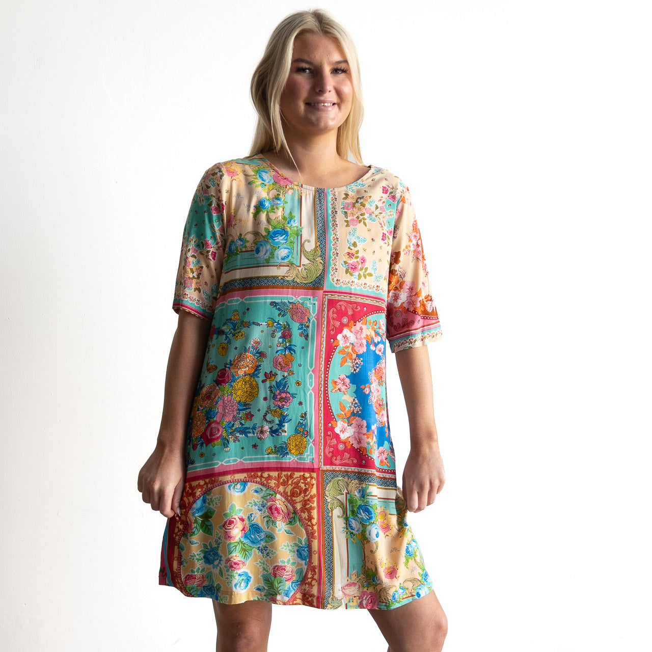 Contemporary Shift Dress - Foulard Fleurs - 61058