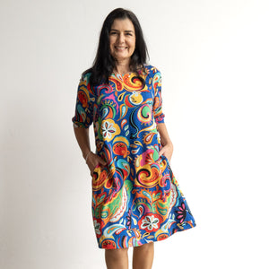 Contemporary Shift Dress by Orientique Australia - Retro Paisley - 20149RP