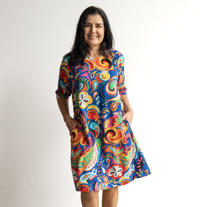 Contemporary Shift Dress by Orientique Australia - Retro Paisley - 20149RP