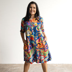 Contemporary Shift Dress by Orientique Australia - Retro Paisley - 20149RP
