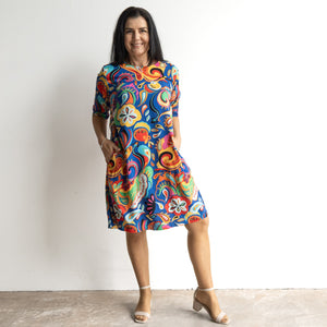 Contemporary Shift Dress by Orientique Australia - Retro Paisley - 20149RP