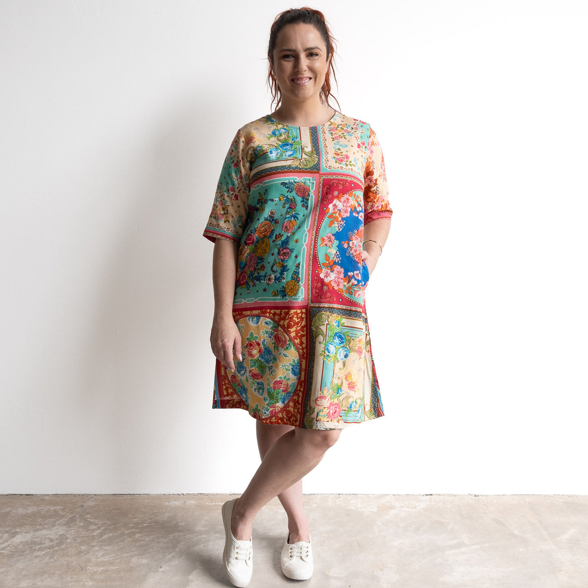 Contemporary Shift Dress - Foulard Fleurs - 61058