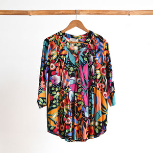 Pleat Button-Through Tunic Blouse by Orientique Australia - Copacabana - 62666