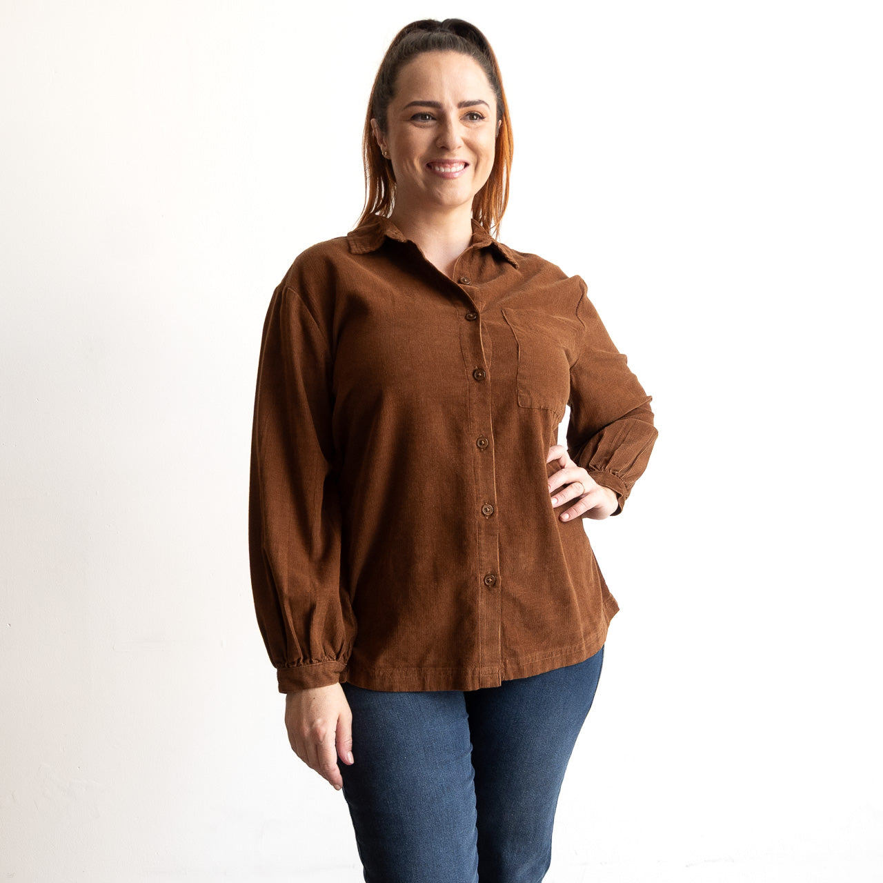 Cotton Corduroy Button-Through Shirt by Orientique - 23148