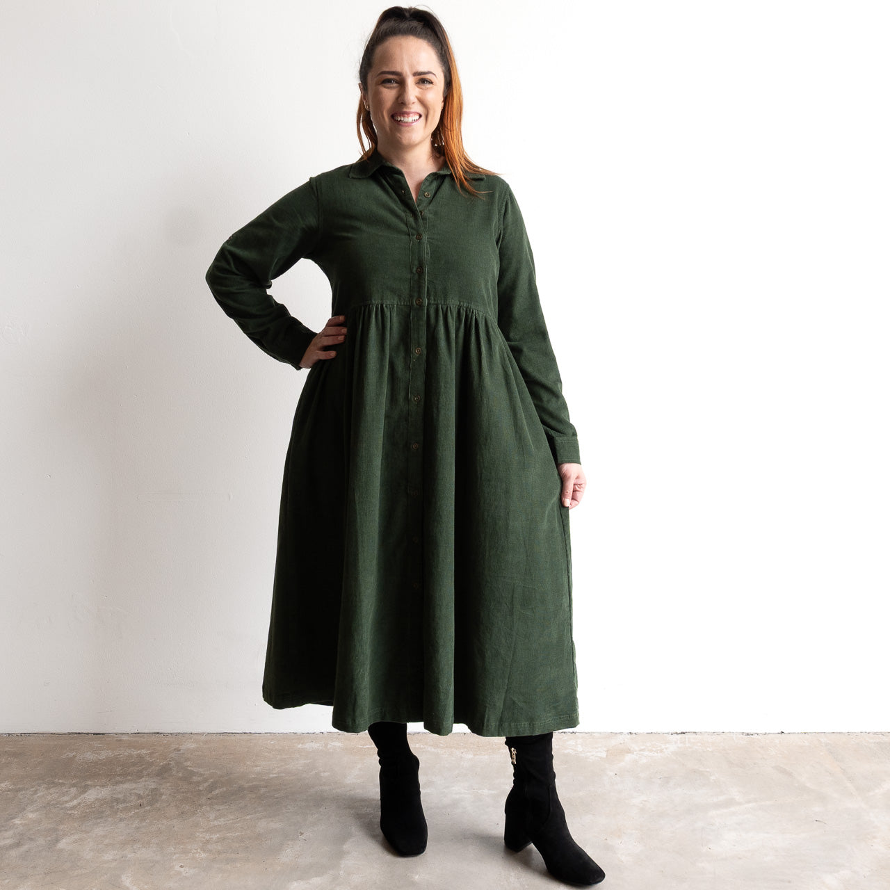 Cotton Corduroy Midi Shirt Dress by Orientique - 21484