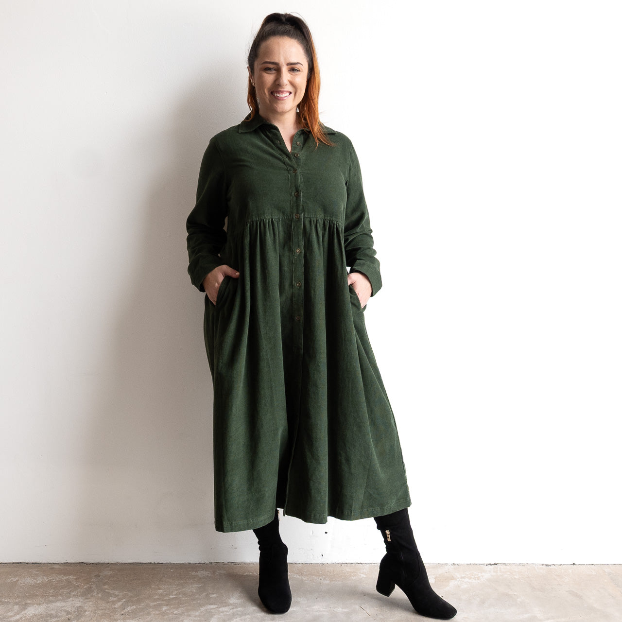 Cotton Corduroy Midi Shirt Dress by Orientique - 21484