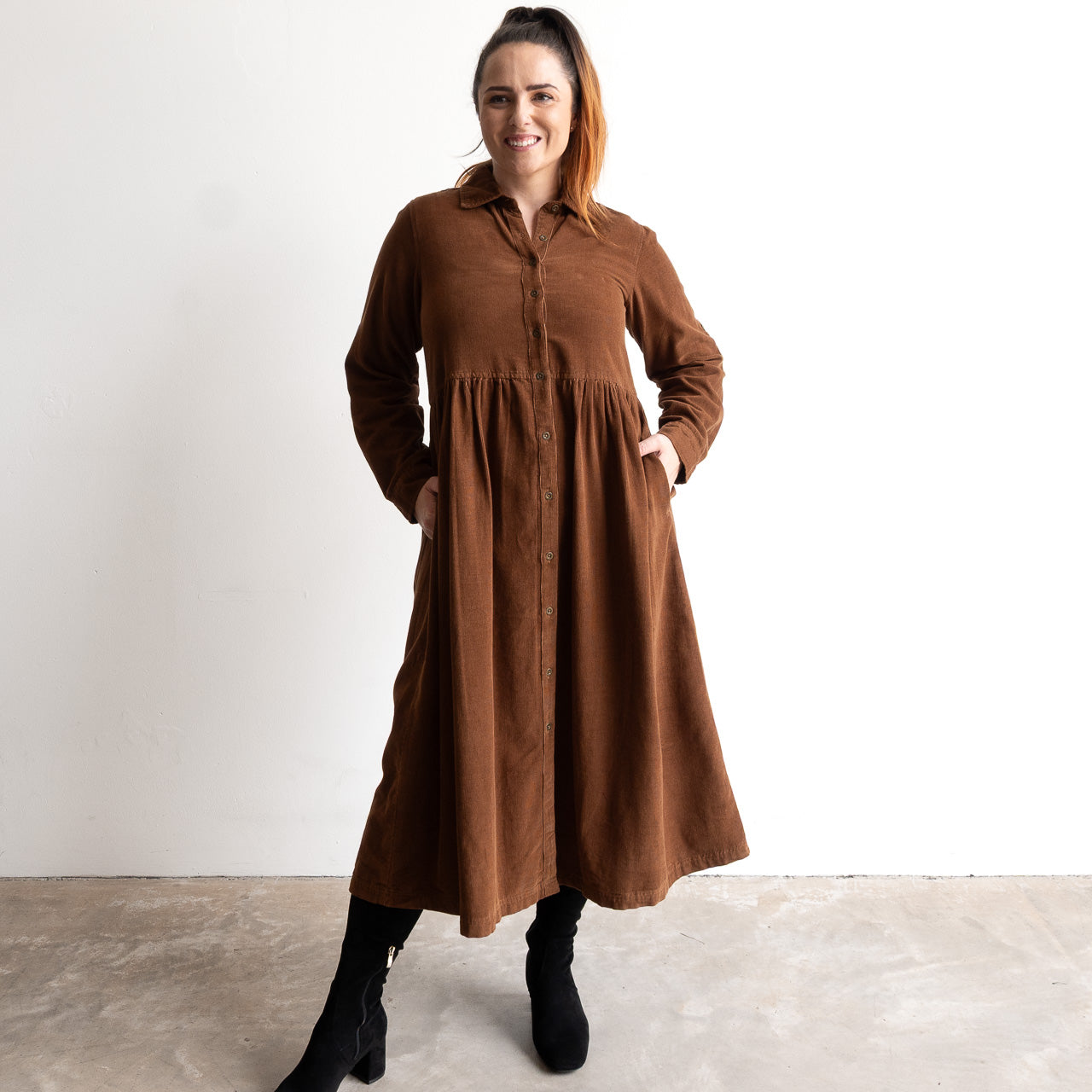 Cotton Corduroy Midi Shirt Dress by Orientique - 21484