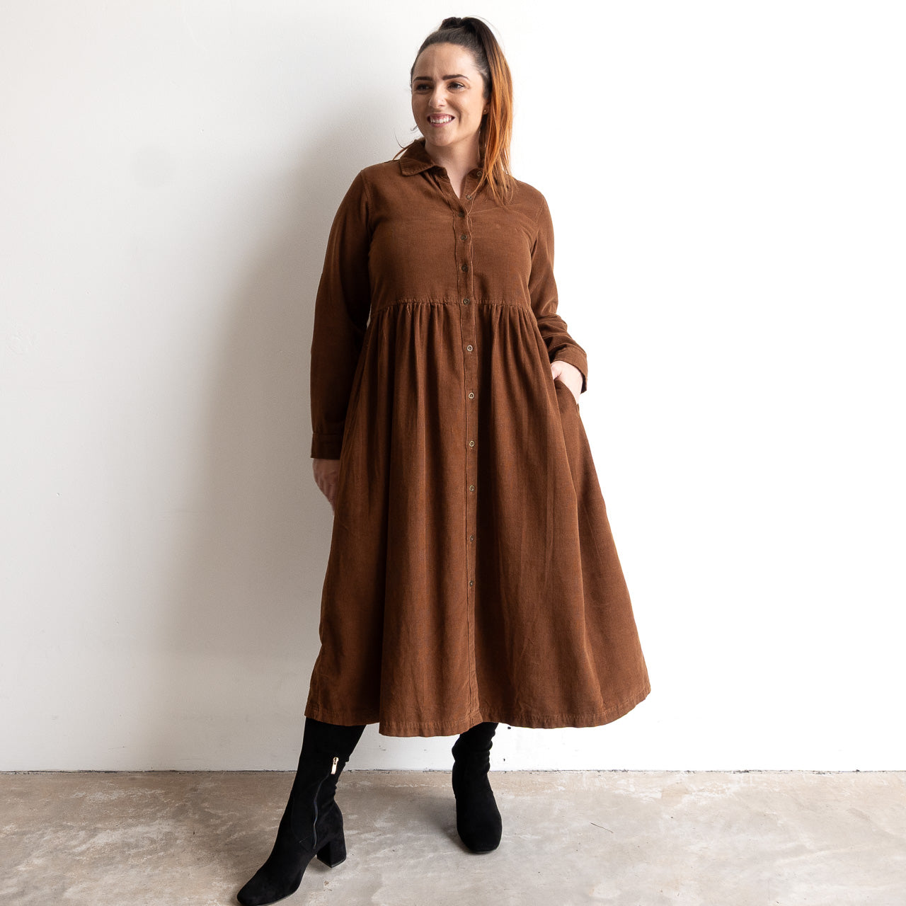 Cotton Corduroy Midi Shirt Dress by Orientique - 21484