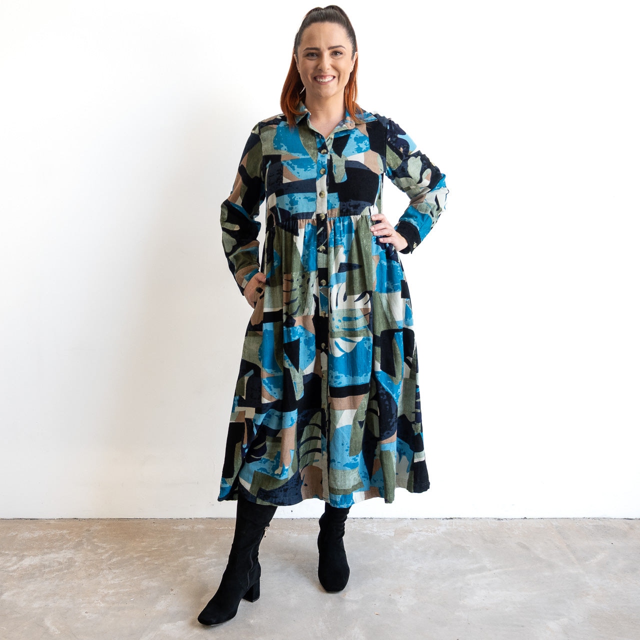 Cotton Corduroy Midi Shirt Dress by Orientique - Panama - 21479