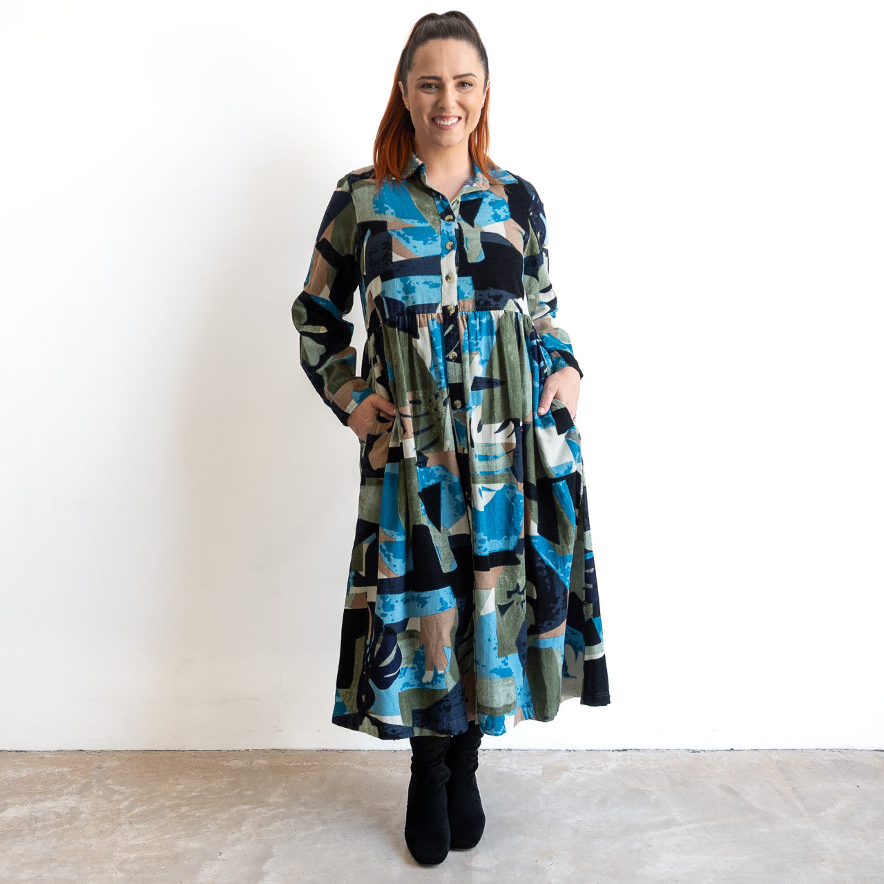 Cotton Corduroy Midi Shirt Dress by Orientique - Panama - 21479