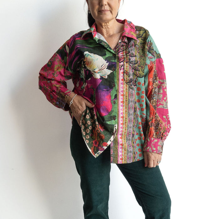 Cotton Corduroy Oversize Shirt Blouse by Orientique Australia - Flora - 72535