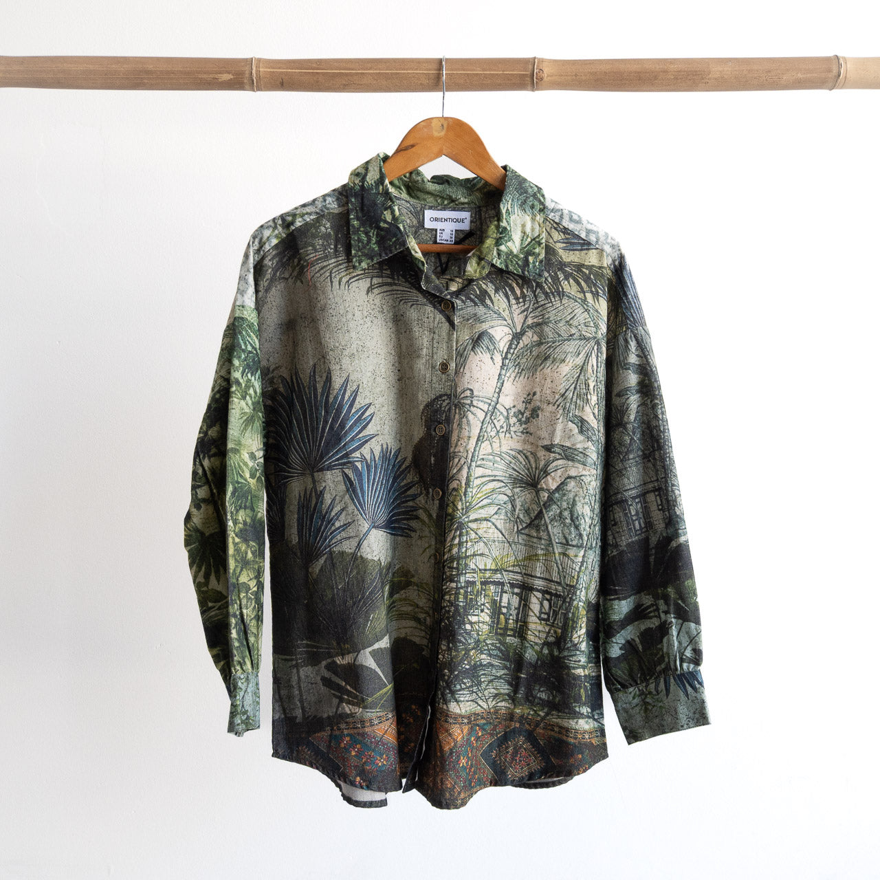 Cotton Corduroy Shirt Blouse by Orientique - Tropical Jungle - 72569