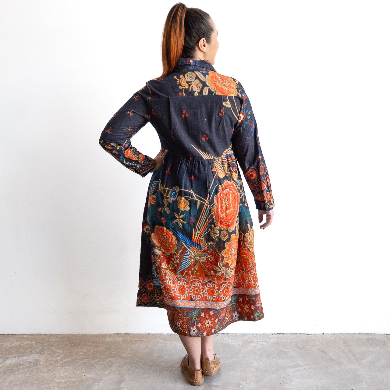 Cotton Corduroy Shirt Dress by Orientique - Embroidery - 71605