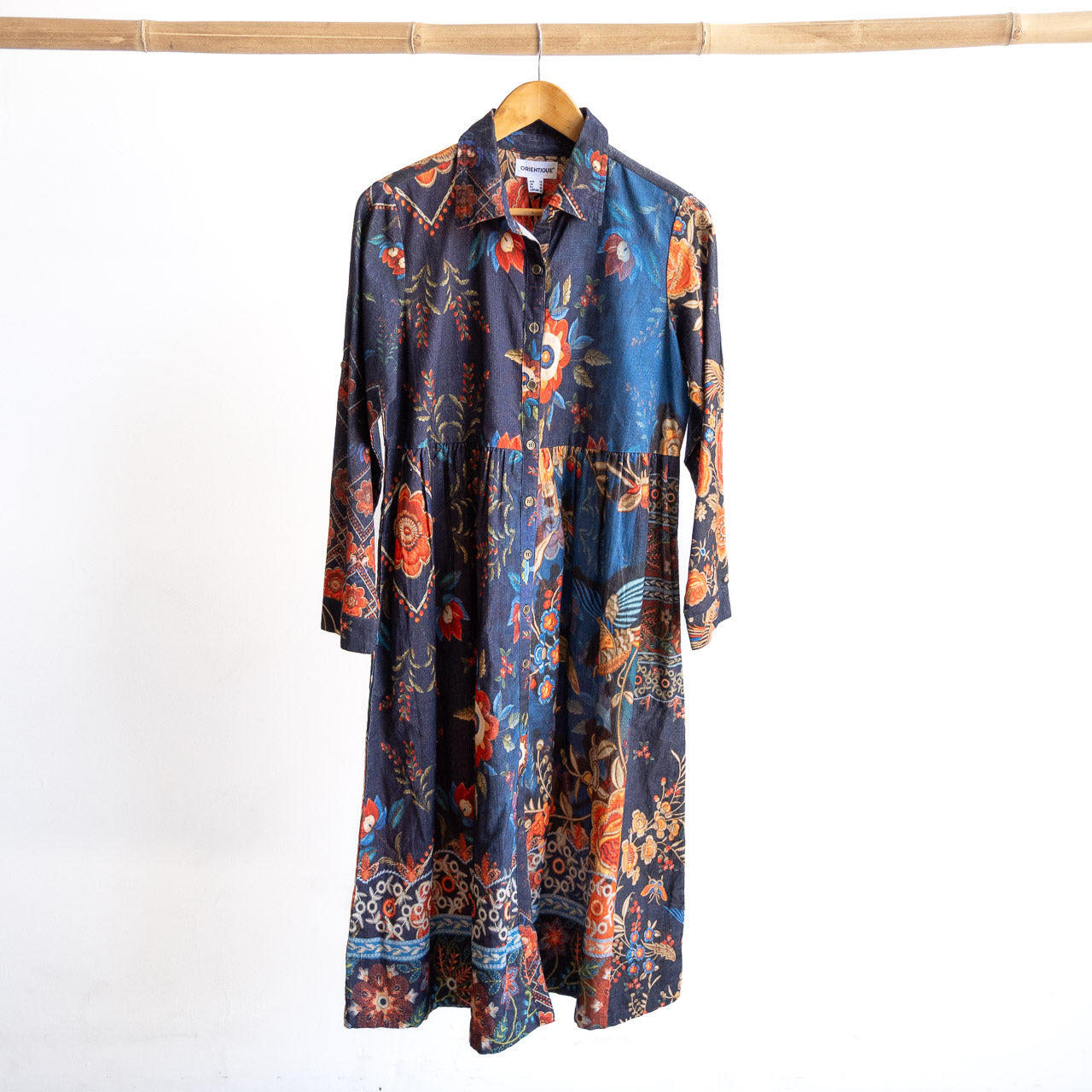 Cotton Corduroy Shirt Dress by Orientique - Embroidery - 71605