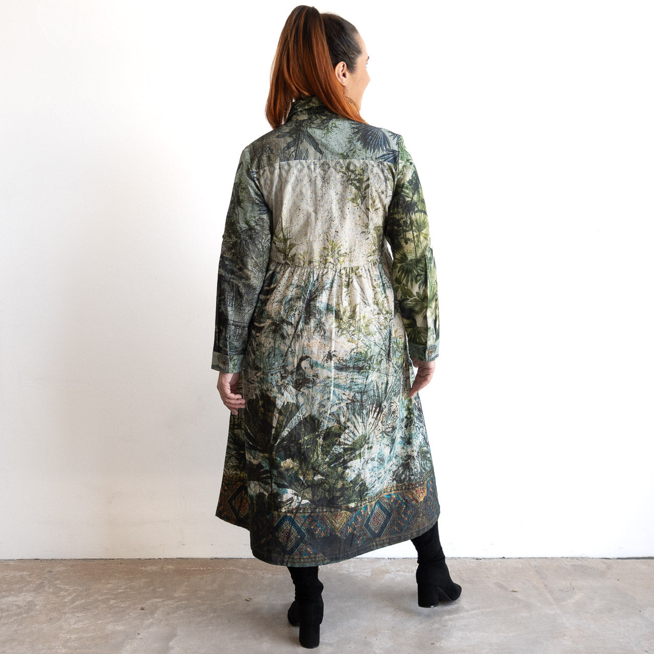 Cotton Corduroy Shirt Dress by Orientique - Tropical Jungle - 71605