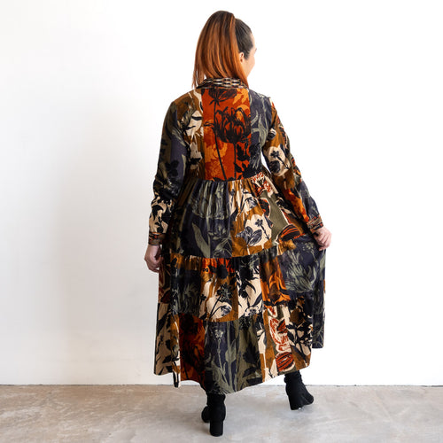 Cotton Corduroy Tiered Midi Dress by Orientique - Dagomba - 31043