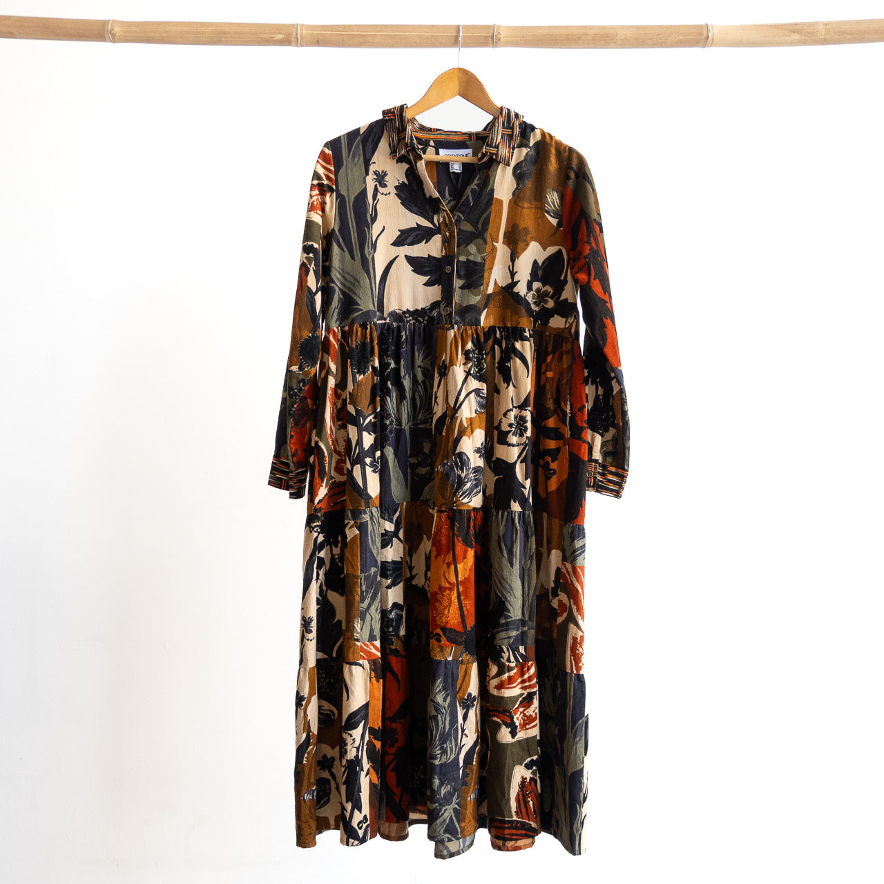 Cotton Corduroy Tiered Midi Dress by Orientique - Dagomba - 31043