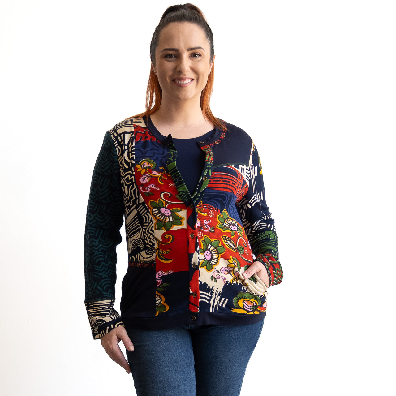 Jersey Knit Cardigan by Orientique Australia - Zapotec - 32480