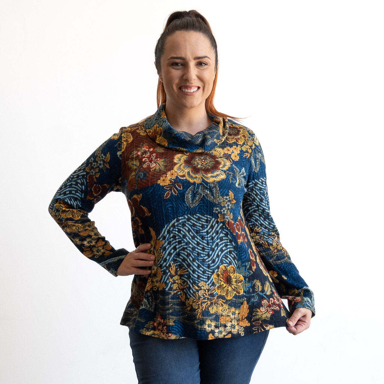 Cotton Jersey Cowl Neck Top by Orientique - Maluku - 23121