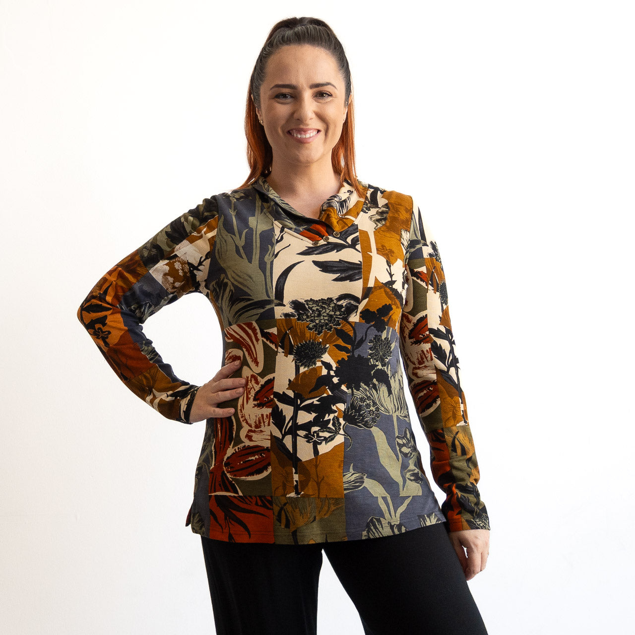 Cotton Jersey V-neck Cowl Top by Orientique - Dagomba - 32461