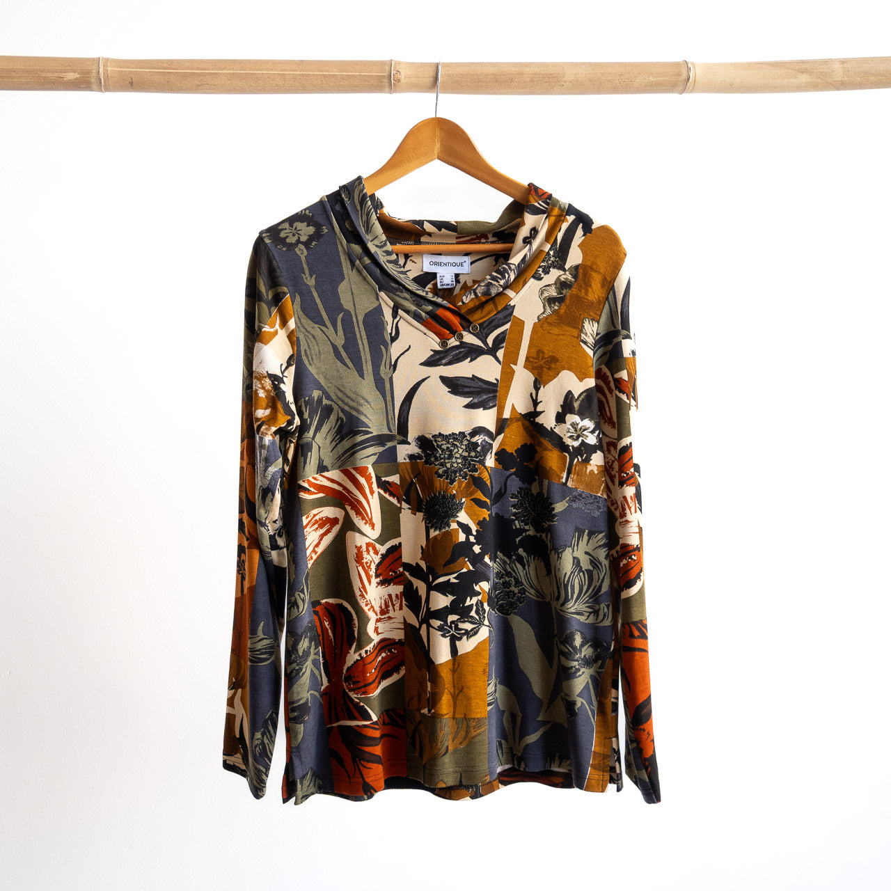 Cotton Jersey V-neck Cowl Top by Orientique - Dagomba - 32461