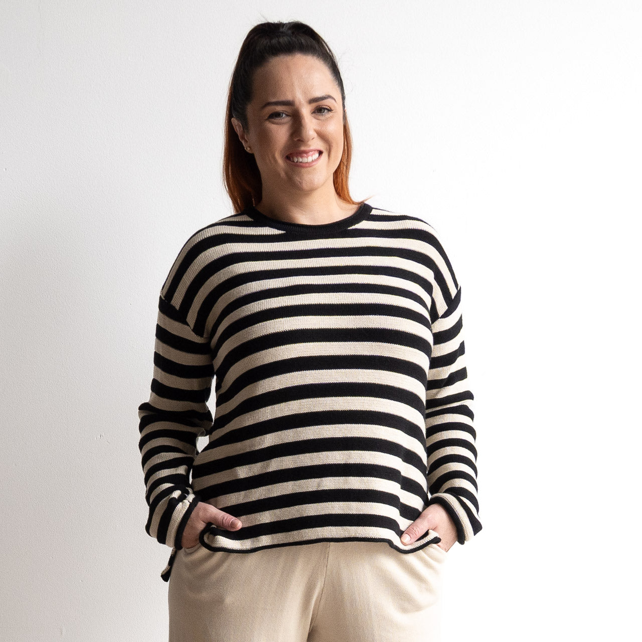 Organic Cotton Knit Jumper by Orientique - Stripe - 1328