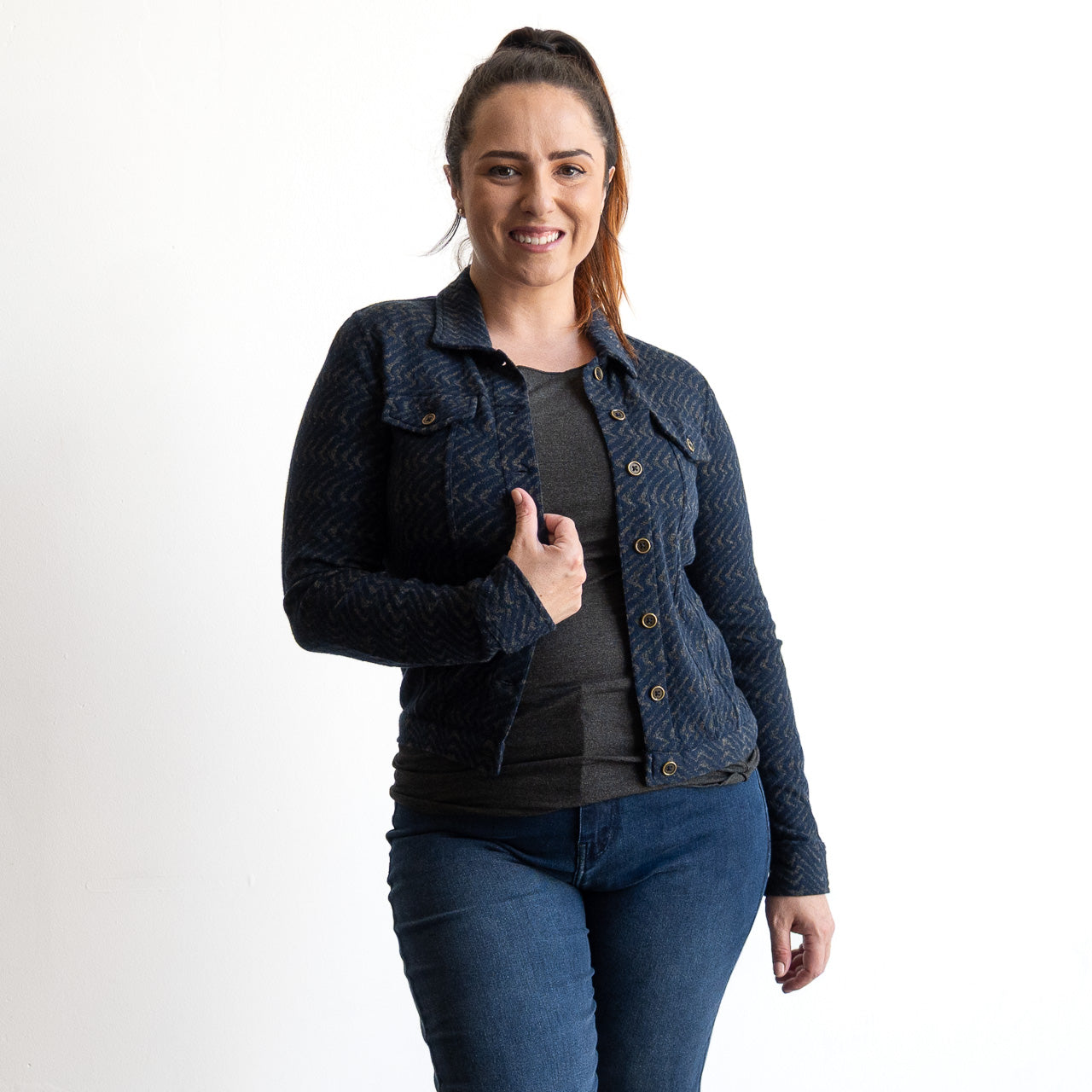 Cotton Knit Stretch Jacket by Orientique - Maluku - 23119