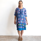 Cotton Lace Hem Tunic Dress - Persian Border Blue