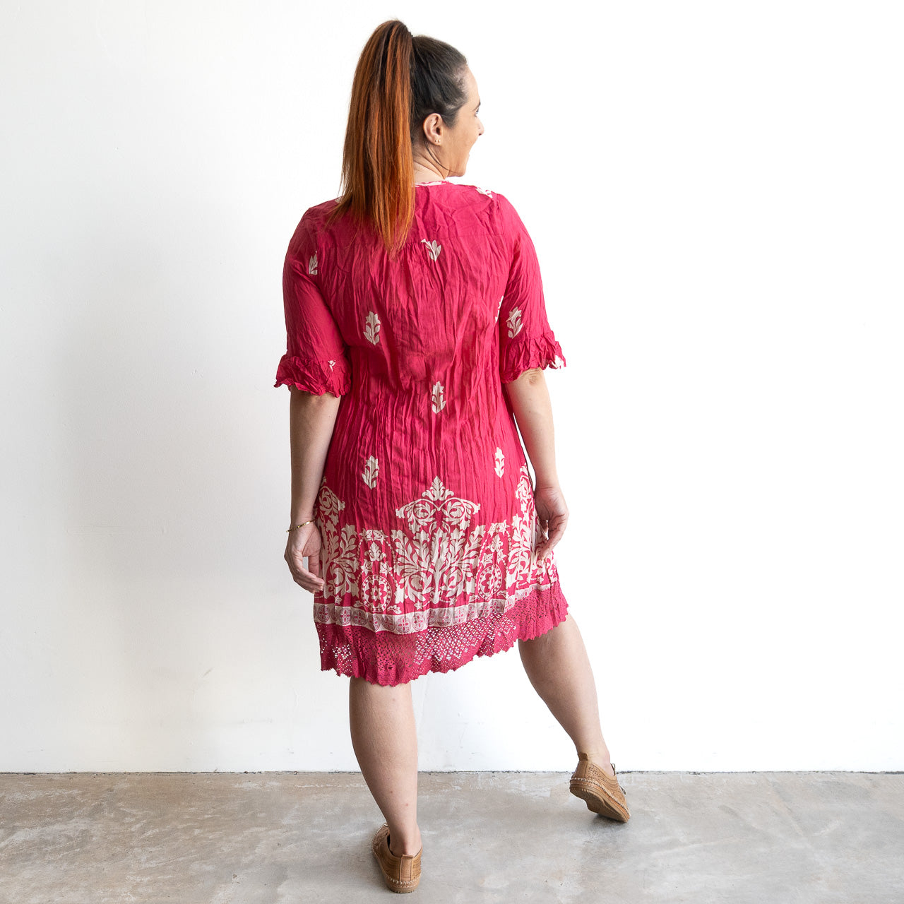 Cotton Lace Hem Tunic Dress - Ornate Pink