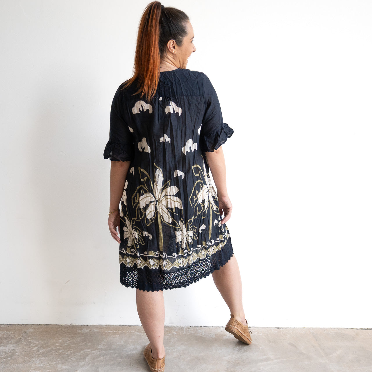 Cotton Lace Hem Tunic Dress - Seaside Navy