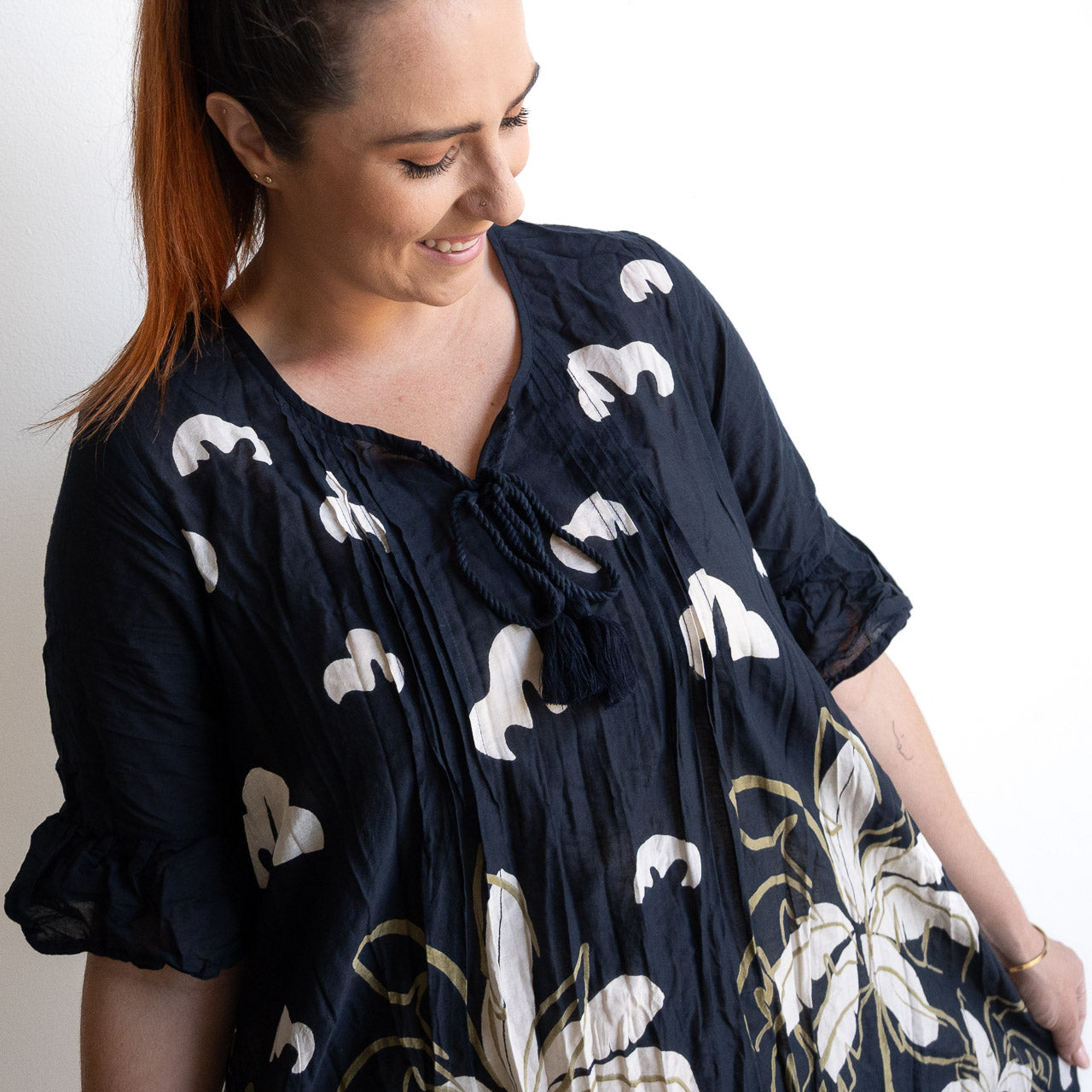 Cotton Lace Hem Tunic Dress - Seaside Navy