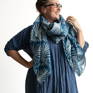 Cotton Maxi Scarf Sarong Wrap - Indigo Echo