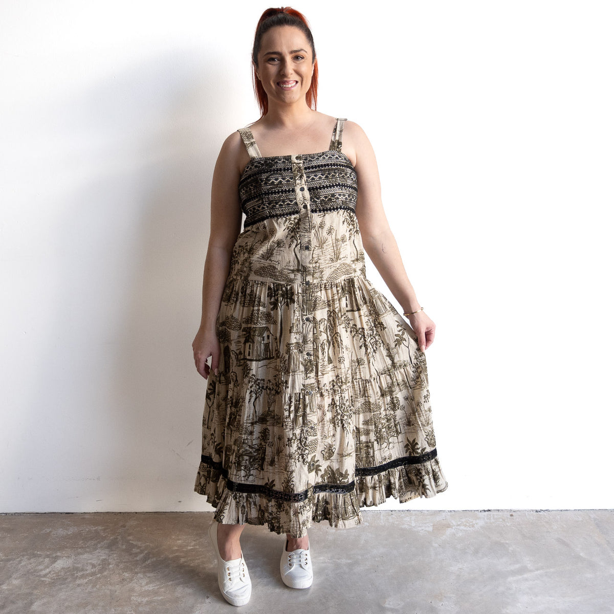 Drop Waist Cotton Sundress - Loumarin - 40322
