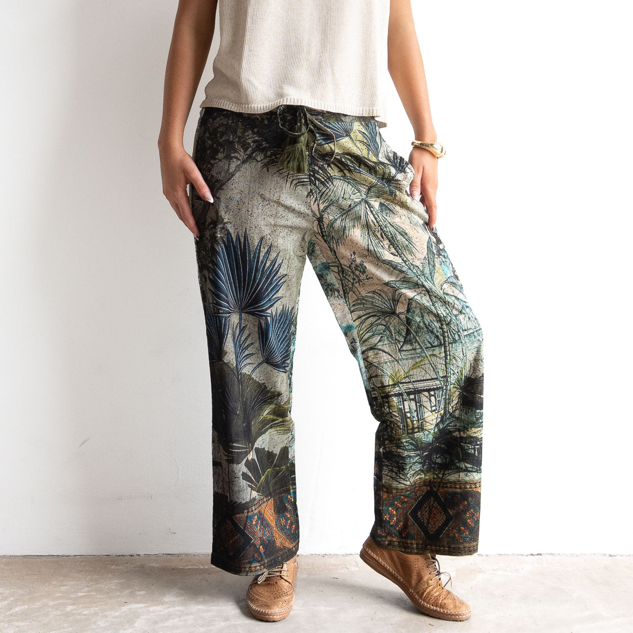 Cotton Corduroy Wide Leg Pant by Orientique - Tropical Jungle - 7621