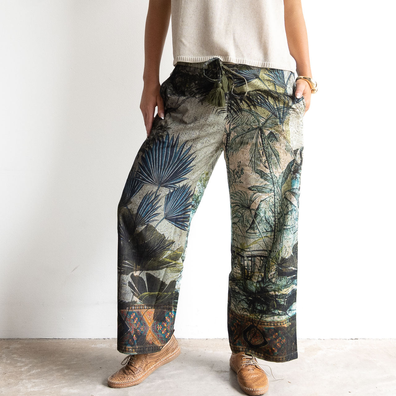 Cotton Corduroy Wide Leg Pant by Orientique - Tropical Jungle - 7621