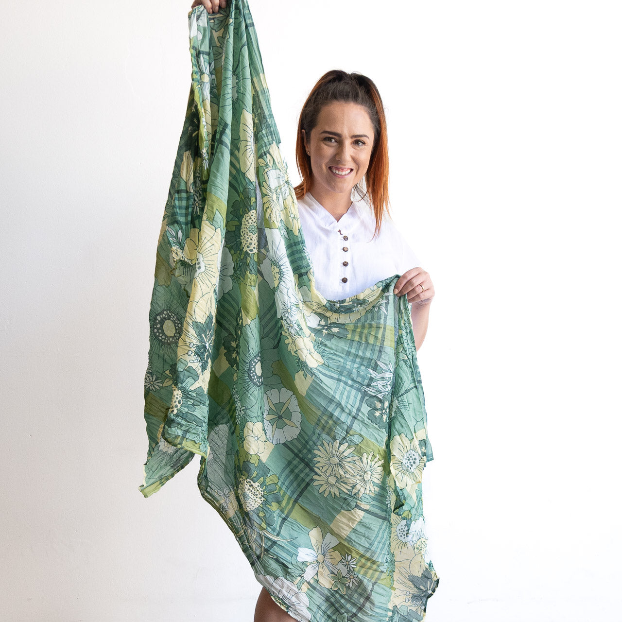 Cotton Maxi Scarf Wrap Sarong- Petal & Plaid