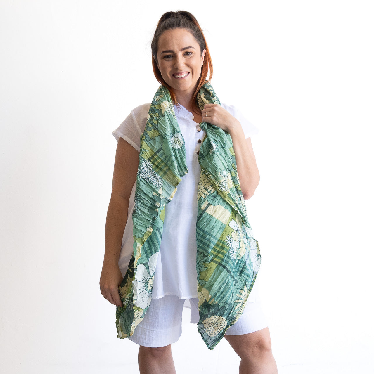 Cotton Maxi Scarf Wrap Sarong- Petal & Plaid
