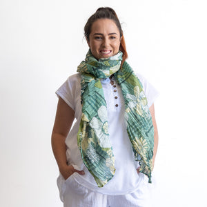 Cotton Maxi Scarf Wrap Sarong- Petal & Plaid