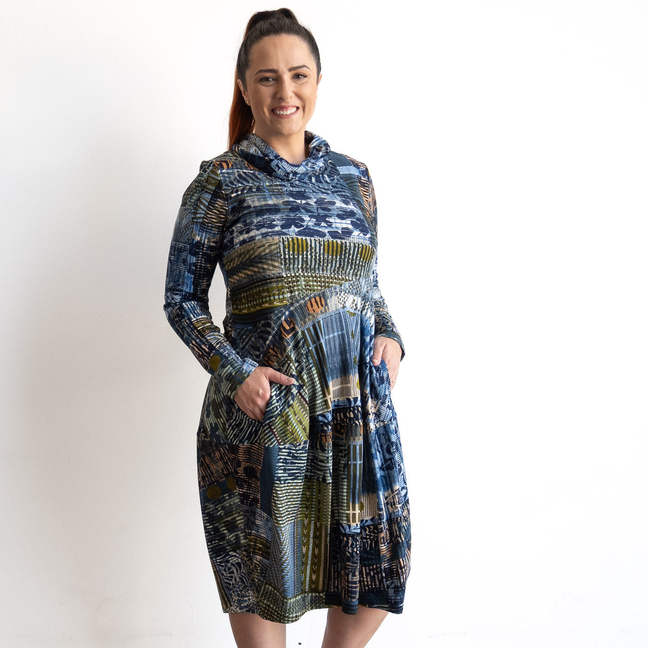 Curves Jersey Dress with Cowl Neck by Orientique Australia - Isfahan - 31049