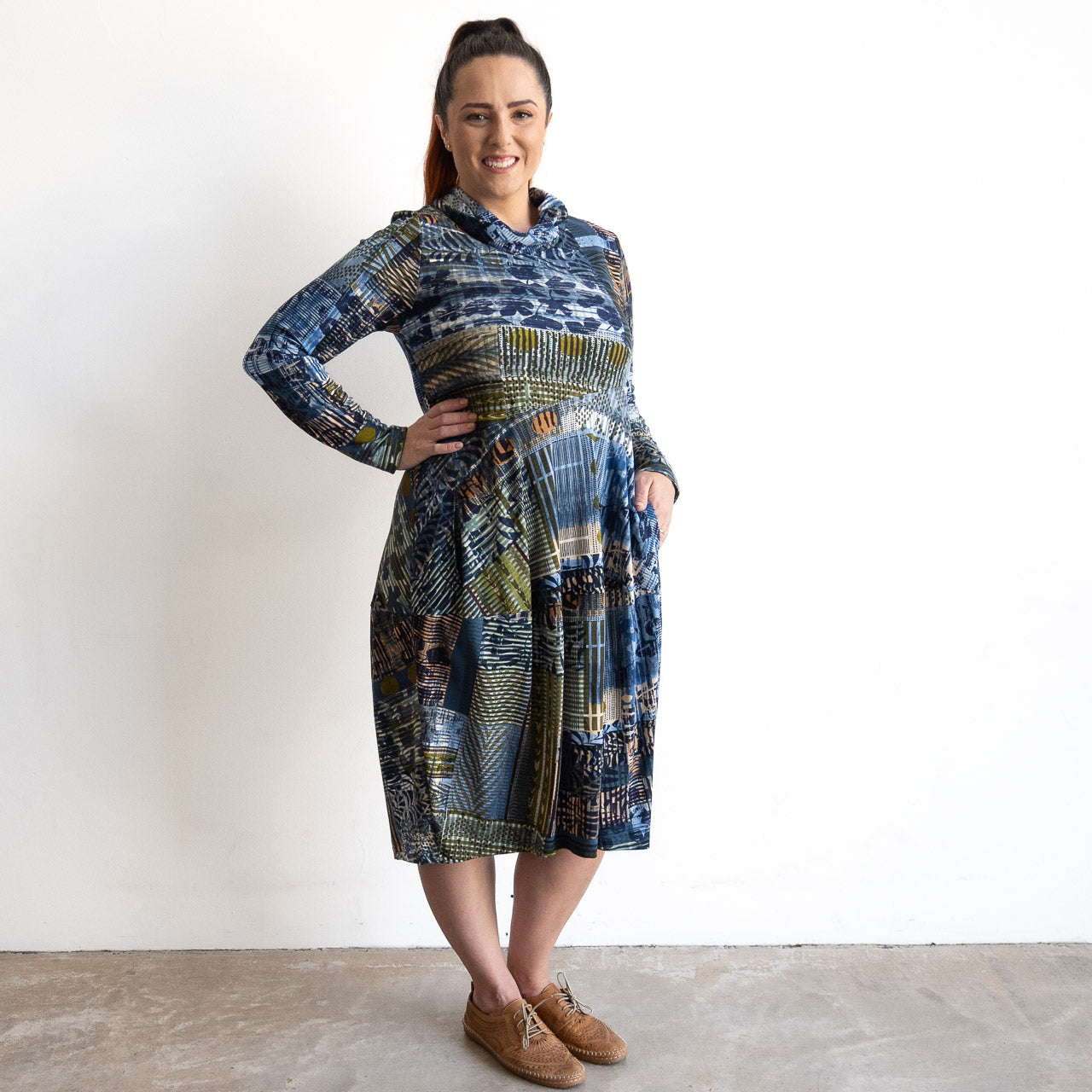 Curves Jersey Dress with Cowl Neck by Orientique Australia - Isfahan - 31049